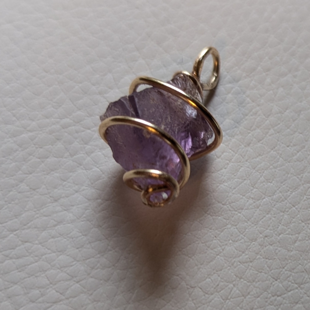 Wire Wrapped raw amethyst pendant
